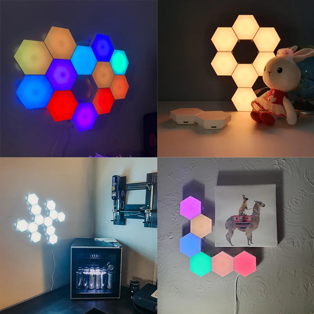 Hexagon Wall Light Wall Mounted Remote Control Touch Sensitive DIY Geometric Modular Assembled USB Power RGB led Colorful Light