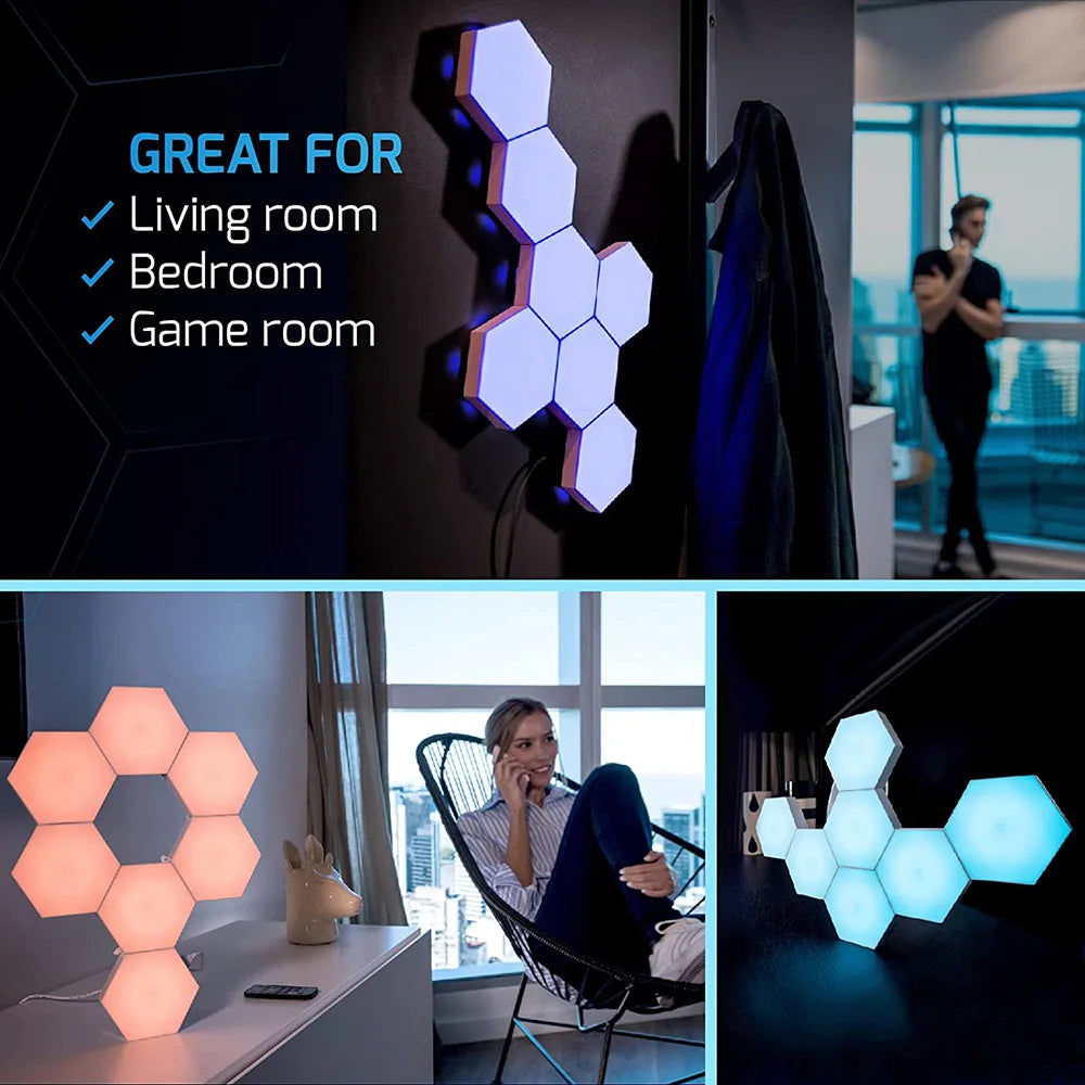 Hexagon Wall Light Wall Mounted Remote Control Touch Sensitive DIY Geometric Modular Assembled USB Power RGB led Colorful Light