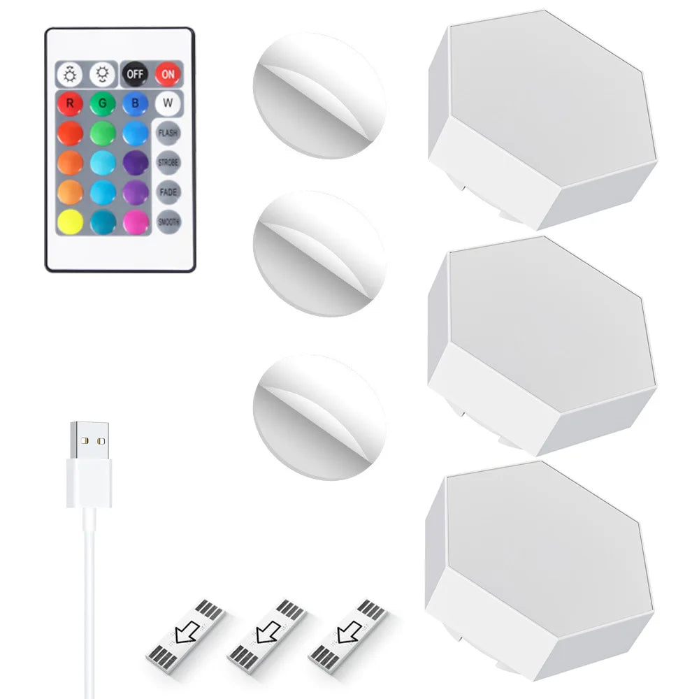Hexagon Wall Light Wall Mounted Remote Control Touch Sensitive DIY Geometric Modular Assembled USB Power RGB led Colorful Light