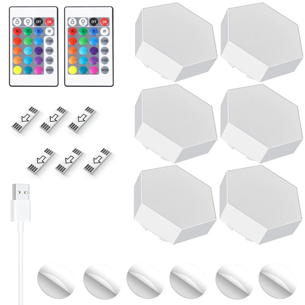 Hexagon Wall Light Wall Mounted Remote Control Touch Sensitive DIY Geometric Modular Assembled USB Power RGB led Colorful Light