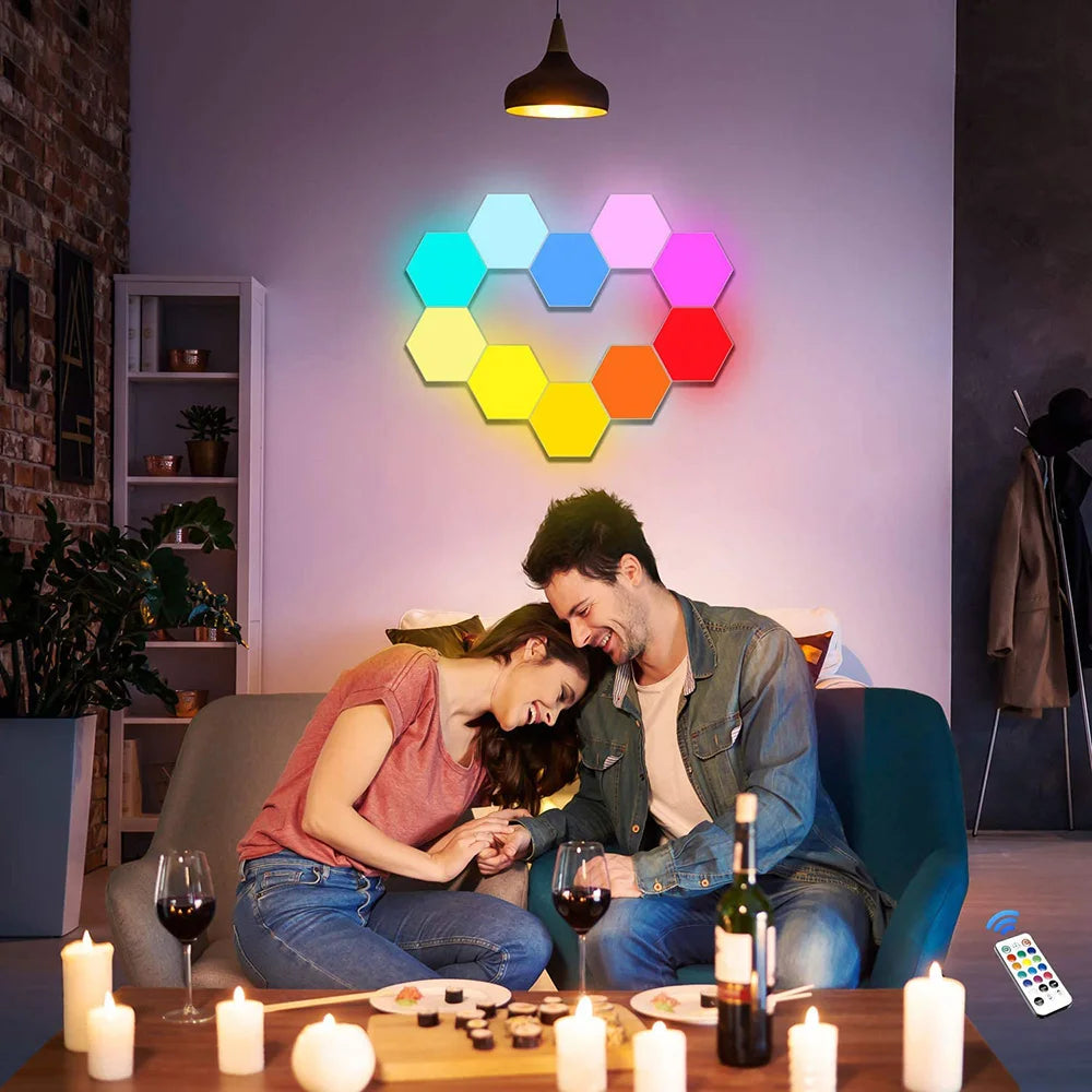 Hexagon Wall Light Wall Mounted Remote Control Touch Sensitive DIY Geometric Modular Assembled USB Power RGB led Colorful Light