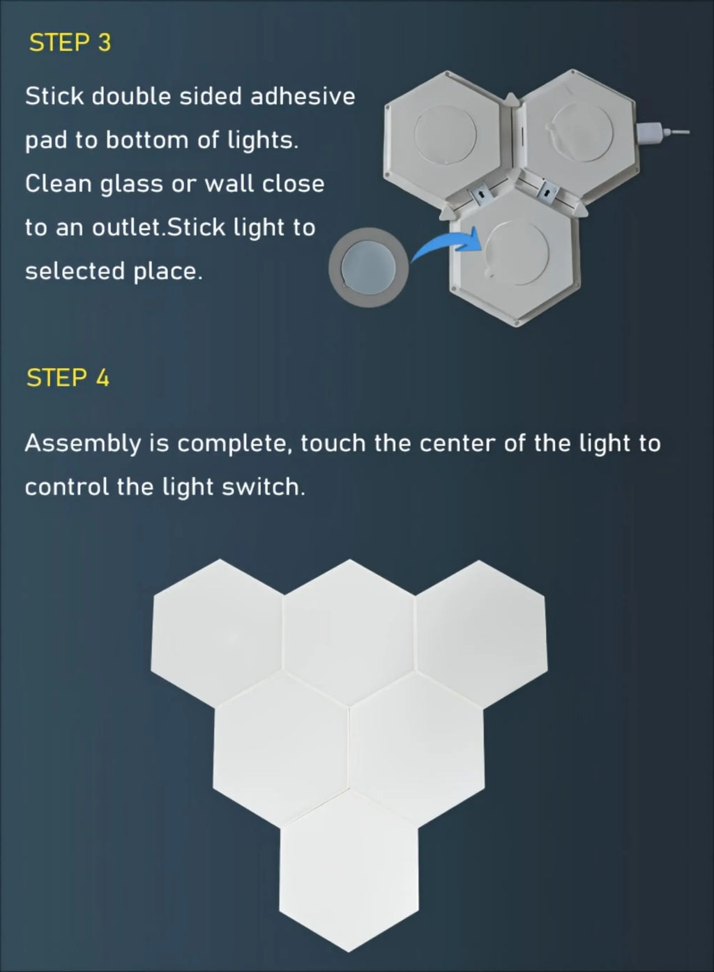 Hexagonal touch LED wall light, neutral white light, night light touch, convenient to use, energy-saving, 6-pack
