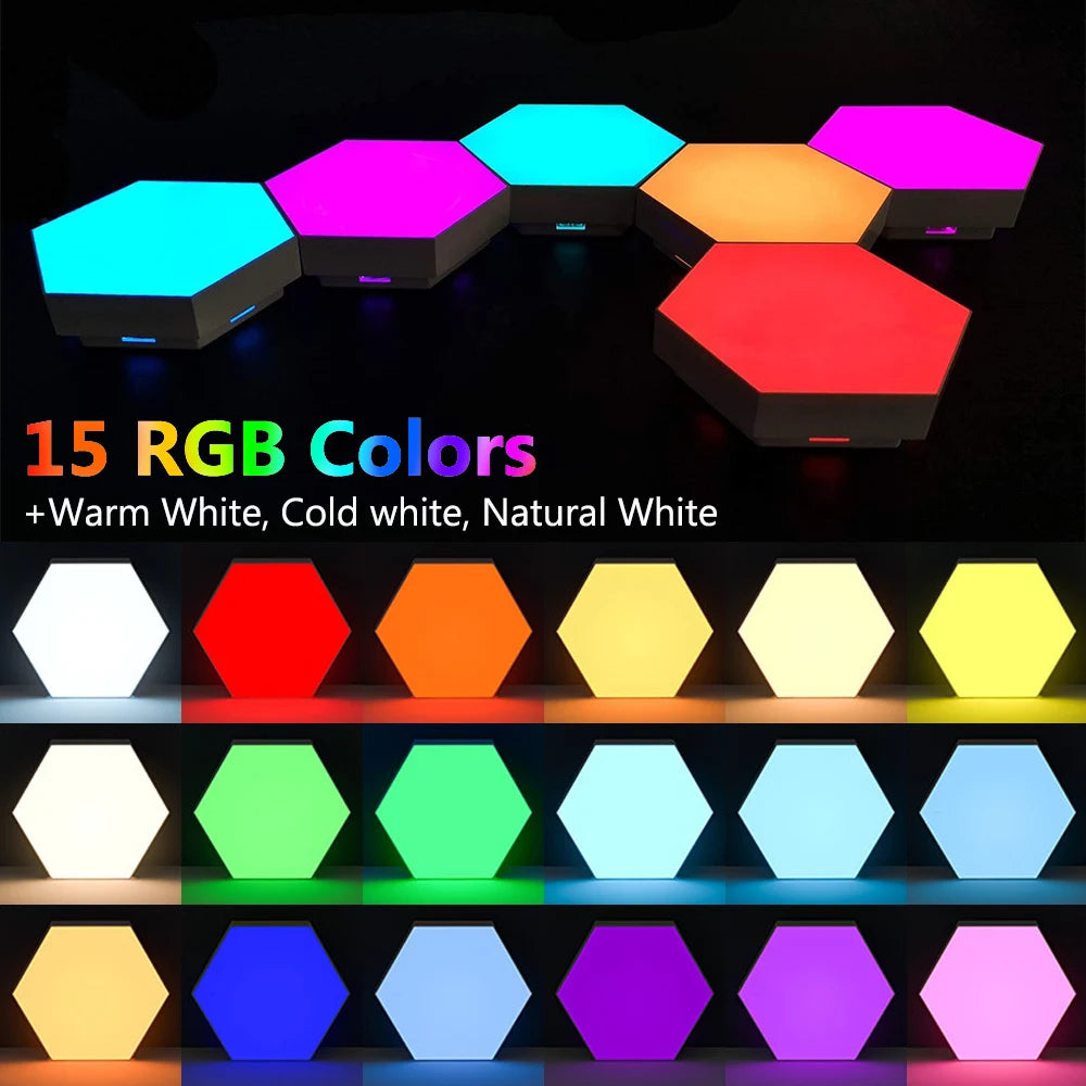 Hexagon Wall Light Wall Mounted Remote Control Touch Sensitive DIY Geometric Modular Assembled USB Power RGB led Colorful Light