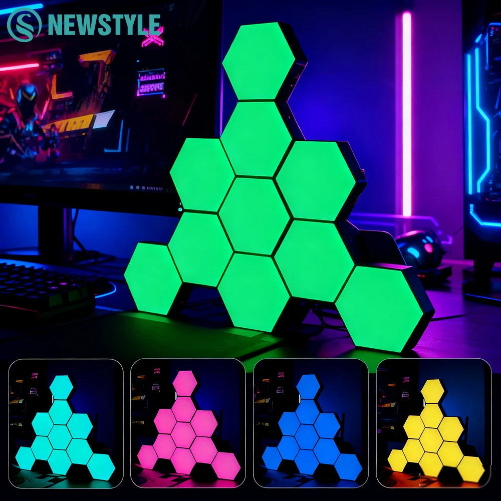 Hexagon Lights Gaming RGB Led Light Panels DIY Smart Home Wall Lights Musical Rhythm Sync App Control Gaming Room Decor