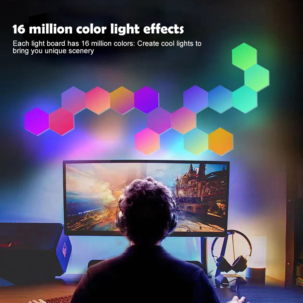 Hexagon Lights Gaming RGB Led Light Panels DIY Smart Home Wall Lights Musical Rhythm Sync App Control Gaming Room Decor