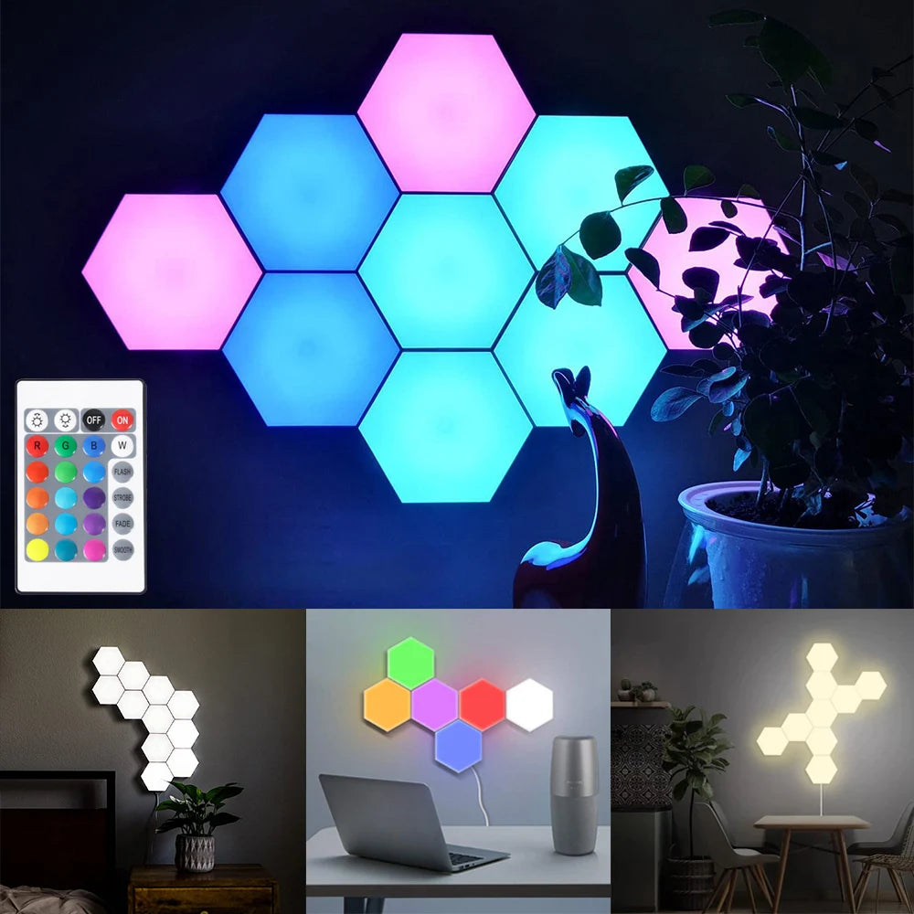 Hexagon Wall Light Wall Mounted Remote Control Touch Sensitive DIY Geometric Modular Assembled USB Power RGB led Colorful Light