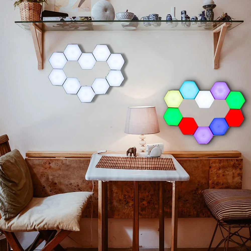 Hexagon Wall Light Wall Mounted Remote Control Touch Sensitive DIY Geometric Modular Assembled USB Power RGB led Colorful Light