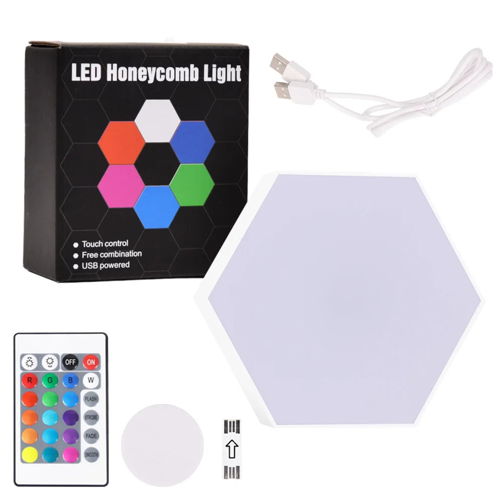 Hexagon Wall Light Wall Mounted Remote Control Touch Sensitive DIY Geometric Modular Assembled USB Power RGB led Colorful Light